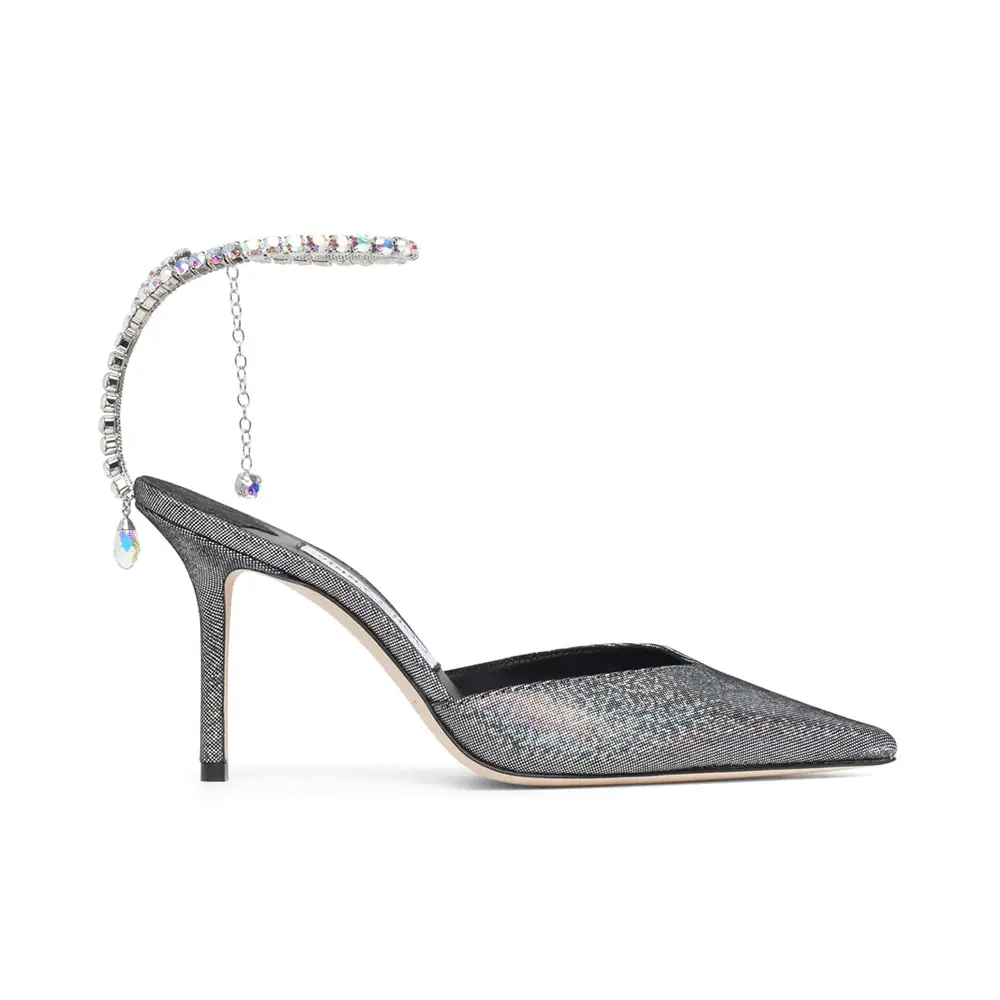 Jimmy Choo Saeda 85 Crystal Textured Leather Ankle Strap