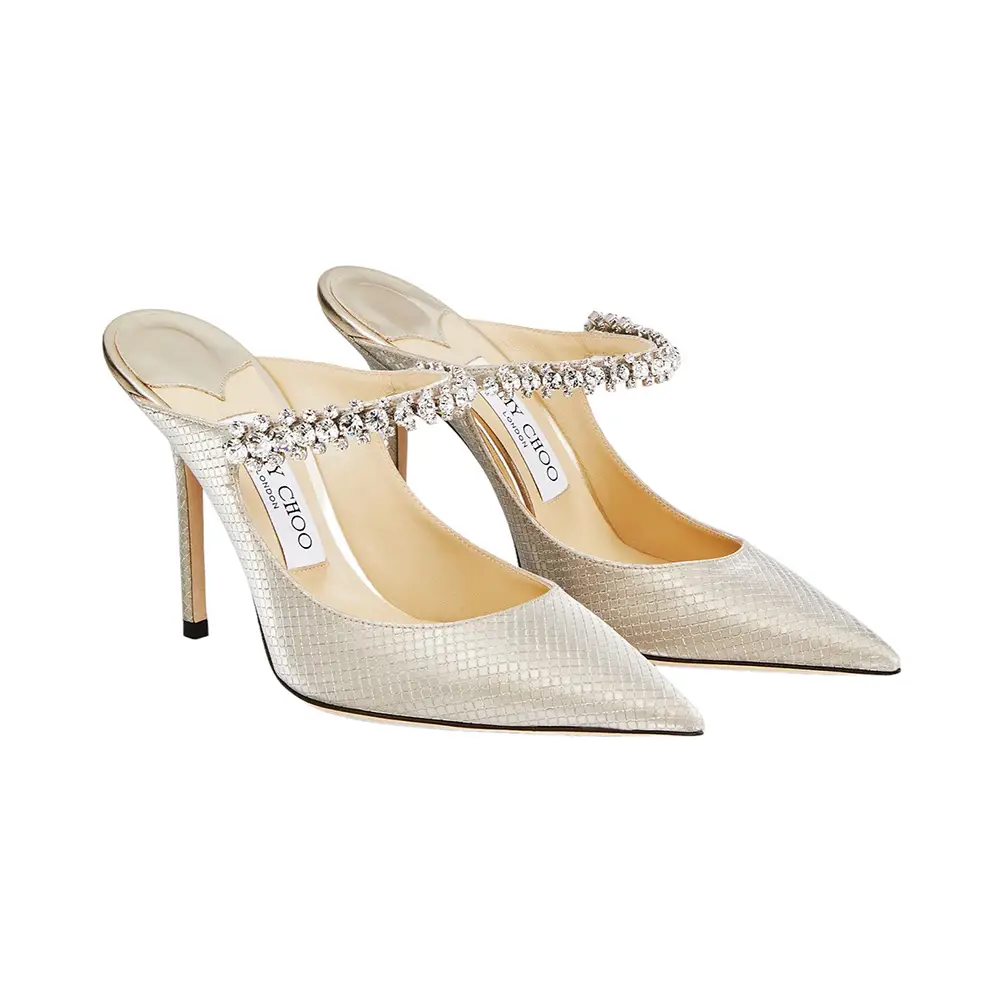 最終お値下げ❤JIMMY CHOO　BING100 ボルドー　37.5 Bing 100 | Black Patent Leather Mules with Crystal Strap