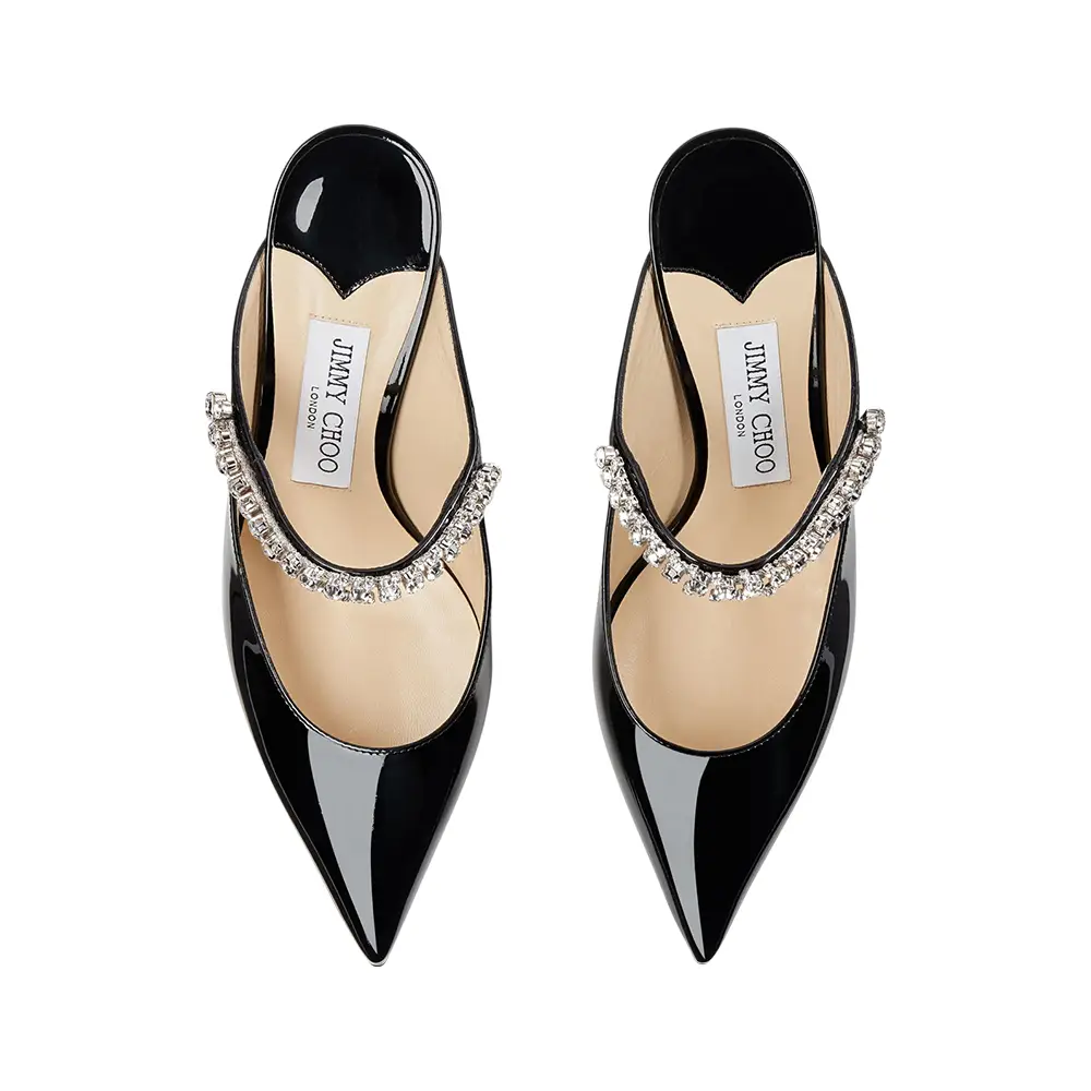 Jimmy Choo Bing 65 Crystal Strap Patent Leather Heels Black – voilà.id