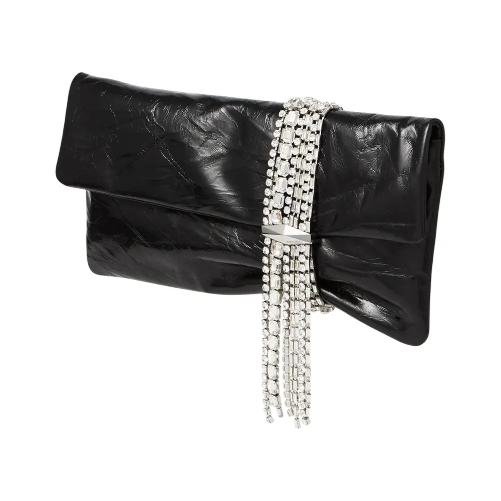 Jimmy Choo Zandra Vintage Metallic Leather Clutch Bag Black/Silver