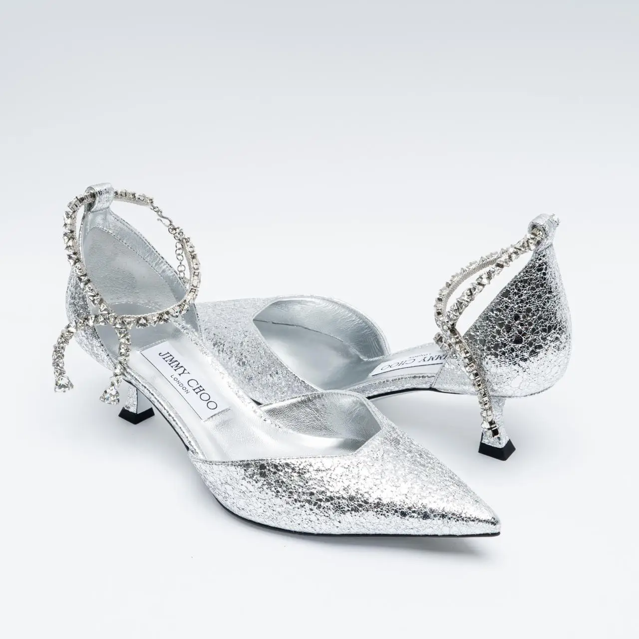 Jimmy Choo Stevie 50 Crystal Glitter Slingback Pumps Silver