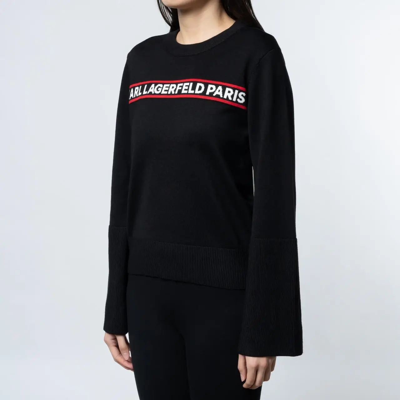 Karl Lagerfeld Paris Logo Sweater with Wide Sleeves Black