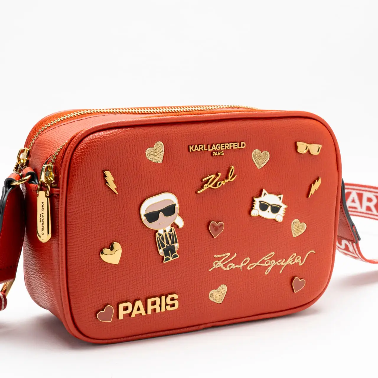 Karl Lagerfeld Paris Maybelle Pins Camera Crossbody Burnt Karl Lagerfeld Paris Maybelle Pins Camera Crossbody Burnt
