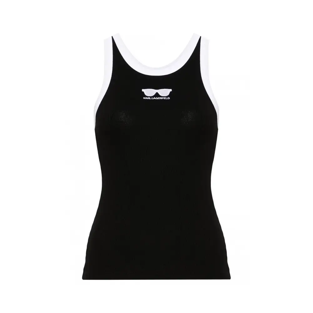 Karl Lagerfeld Sunglasses Logo Rib Cotton Tank Top Black