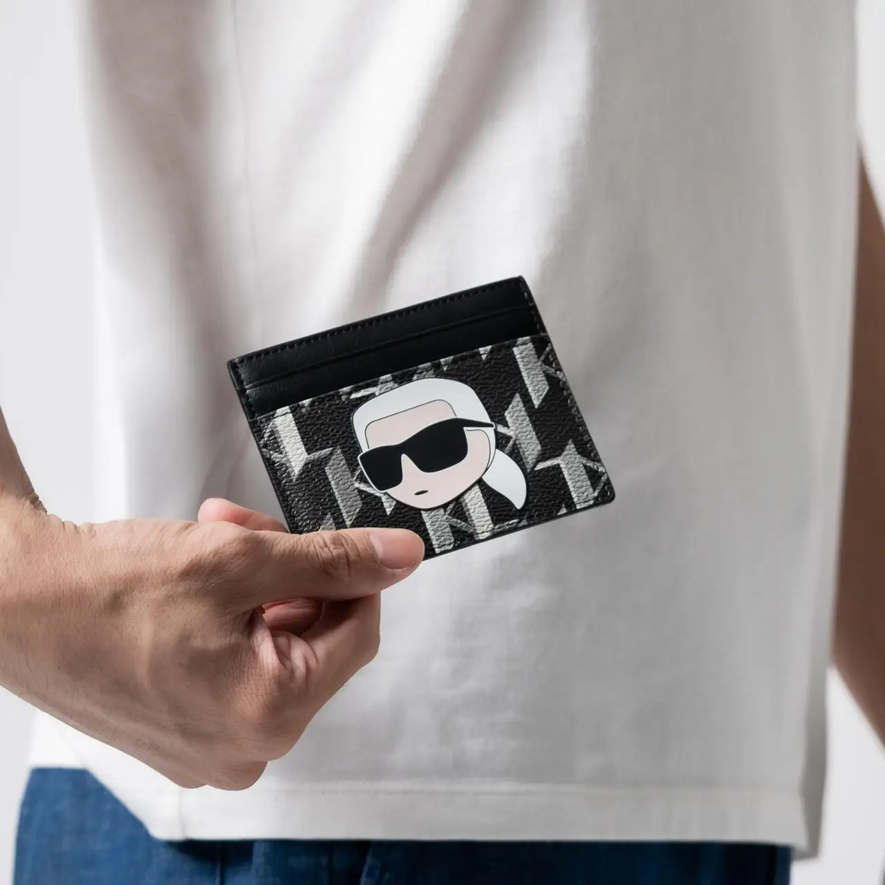 KARL LAGERFELD - K/IKONIK カード ホルダー Karl Lagerfeld K/Ikonik 2.0 Monogram Card Holder Black/White