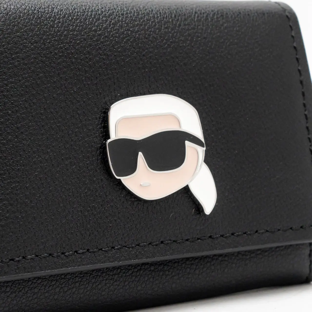 Karl Lagerfeld K/Ikonik Metal Pin Small Leather Wallet Black
