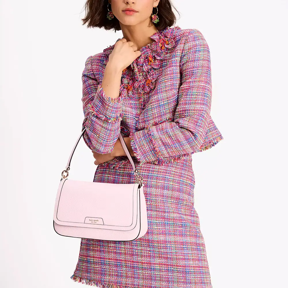 美品 kate spade 120cm Kate Spade Hudson Convertible Flap Shoulder Bag Shimmer Pink