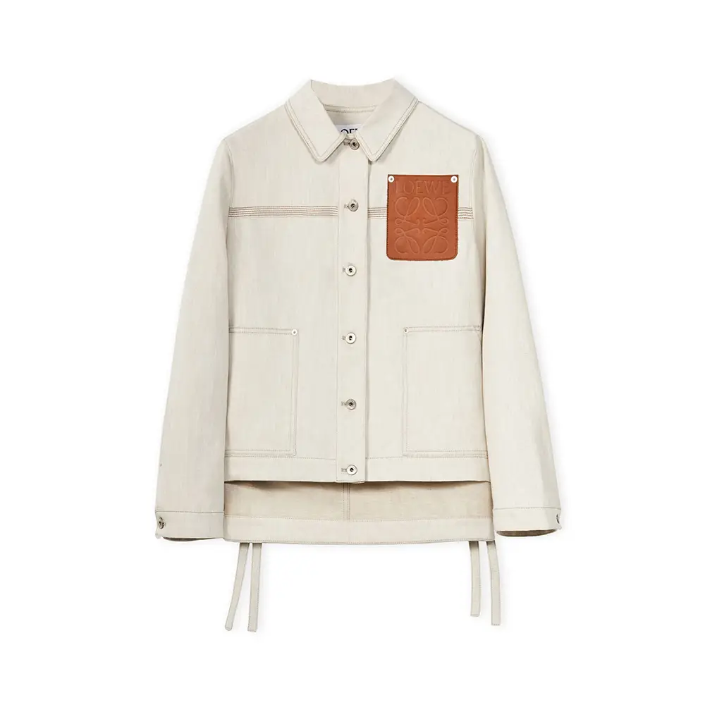 Loewe Anagram Embossed Workwear Jacket Cotton and Linen Ecru