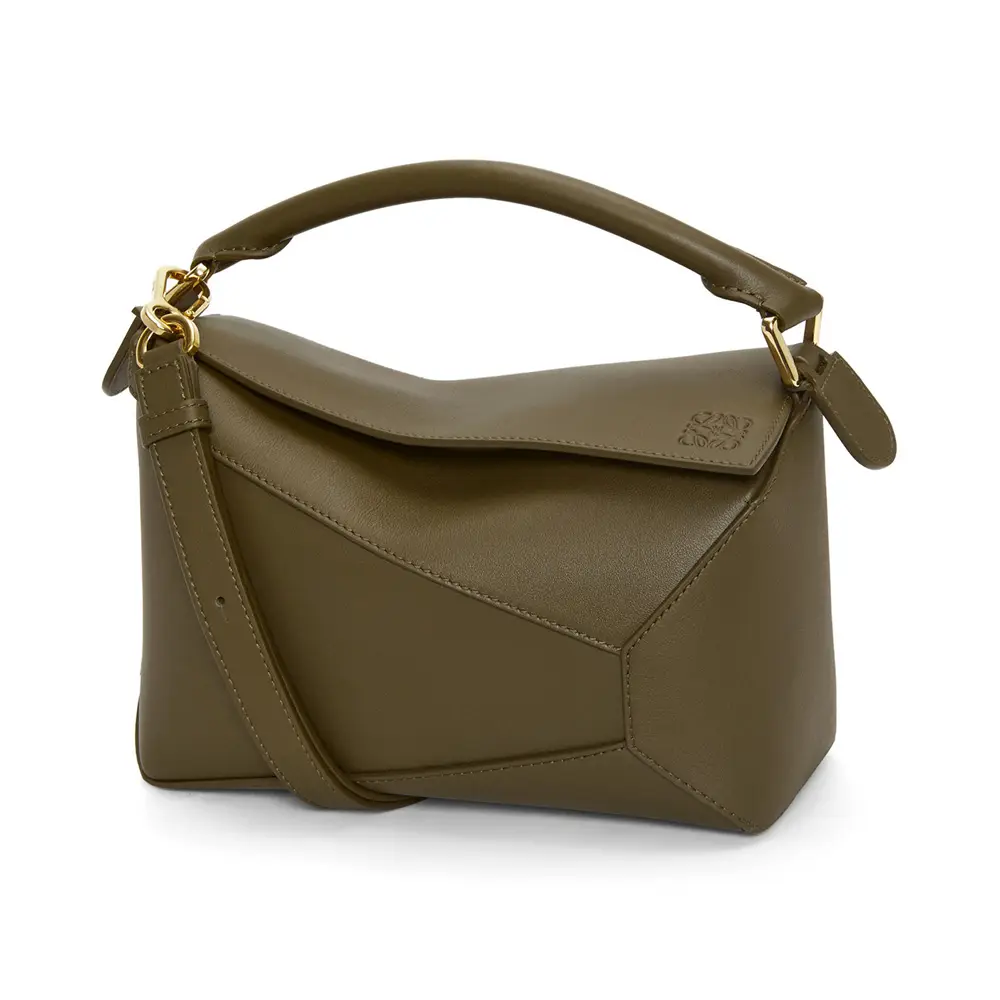Loewe Small Puzzle Edge Bag in Classic Calfskin Dark Khaki Green