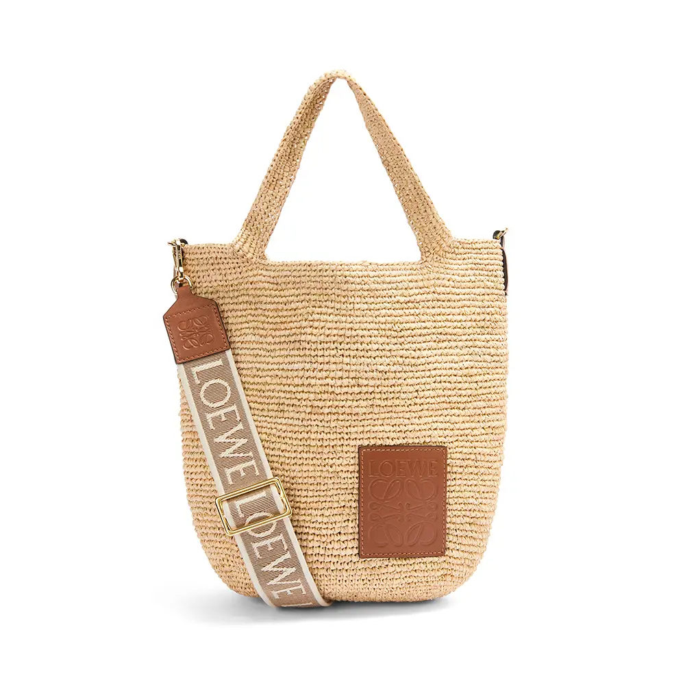 Loewe Mini Slit Bag in Raffia and Calfskin Natural/Tan