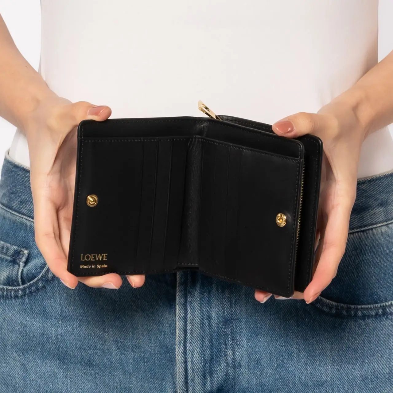 Loewe Repeat Compact Zip Wallet in Embossed Silk Calfskin