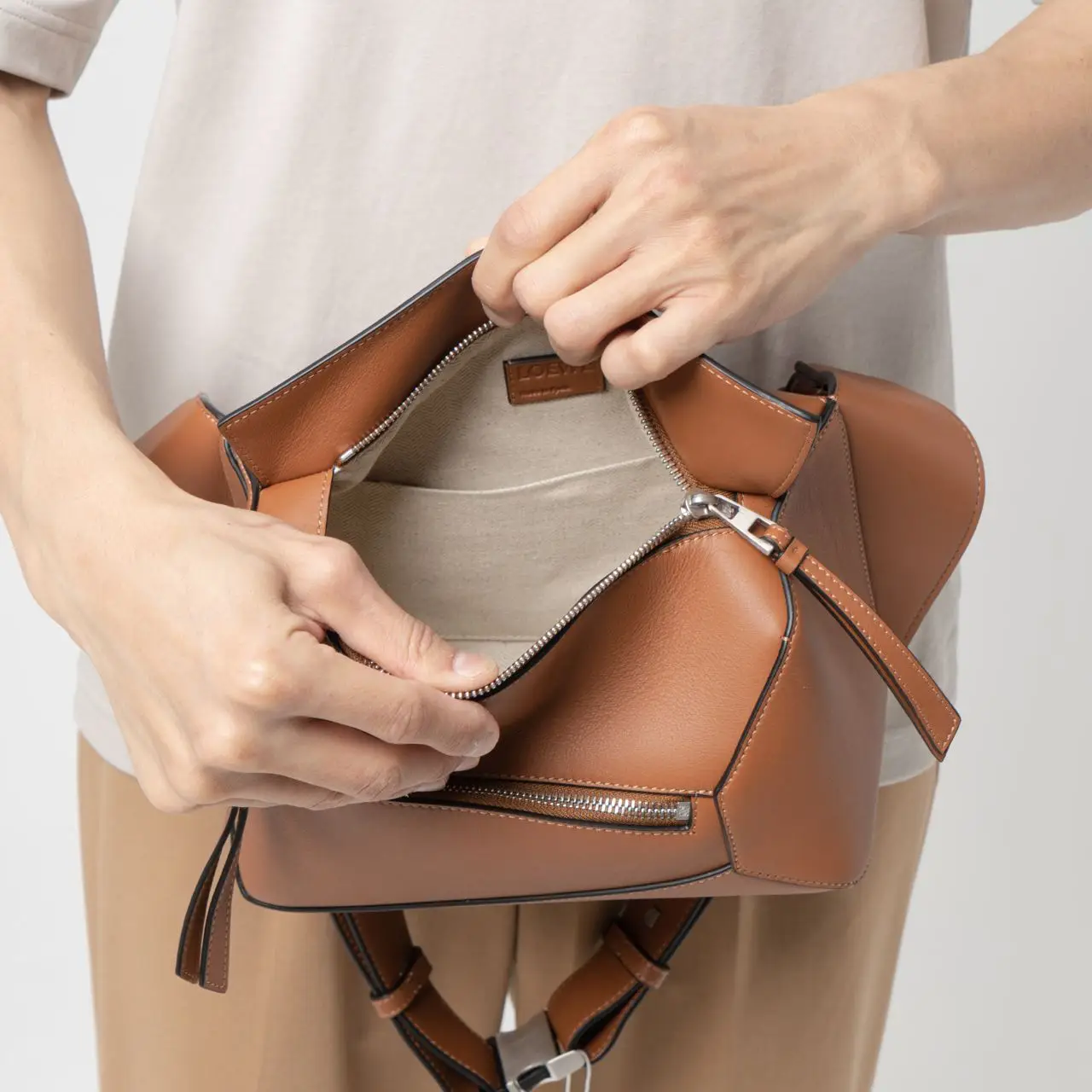 Loewe Small Puzzle Edge Bumbag in Classic Calfskin Tan Shw