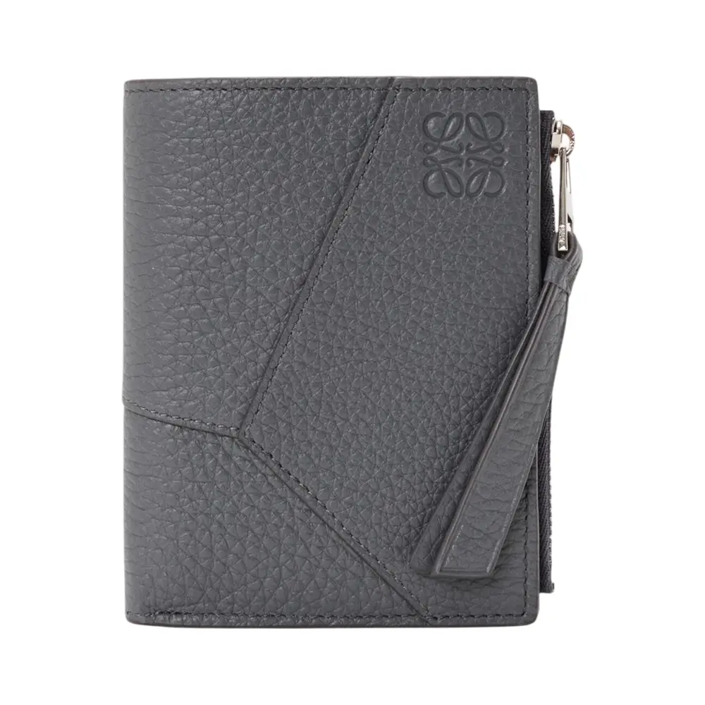 Loewe Puzzle Slim Compact Wallet in Supple Grained Calfskin Dark