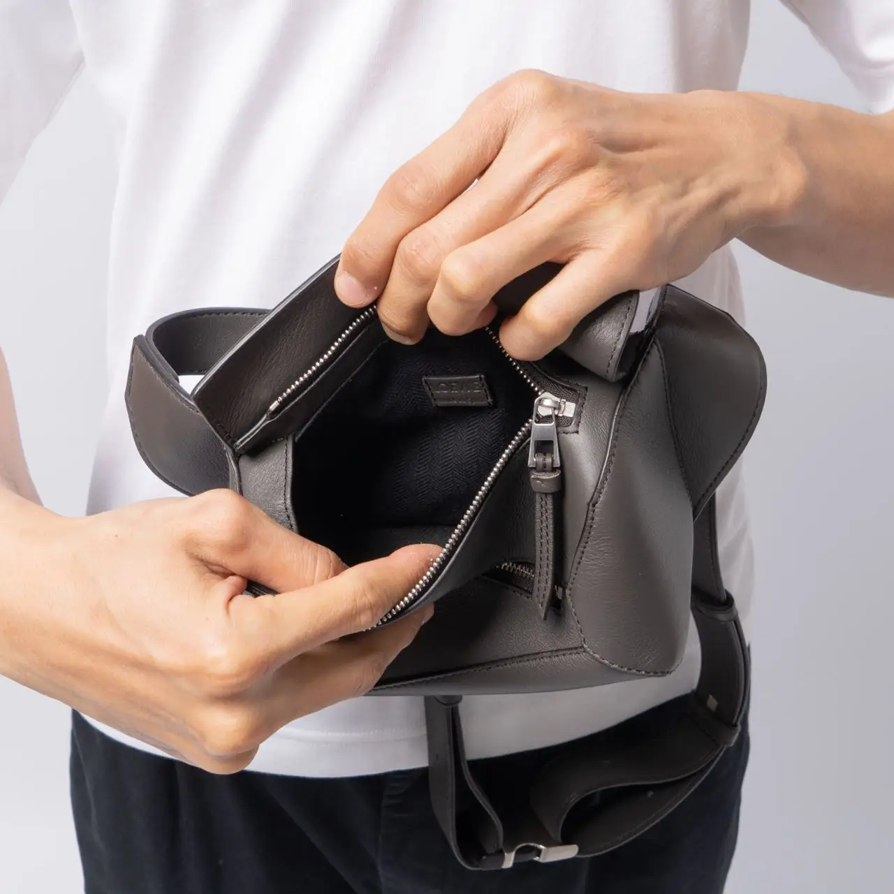 Loewe Mini Puzzle Bumbag in Classic Calfskin Dark Grey Loewe Mini Puzzle Bumbag in Classic Calfskin Dark Grey