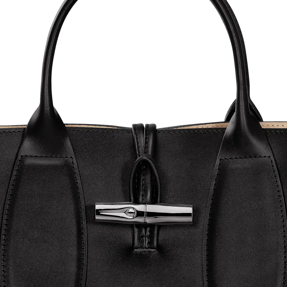 Longchamp black leather tote clearance