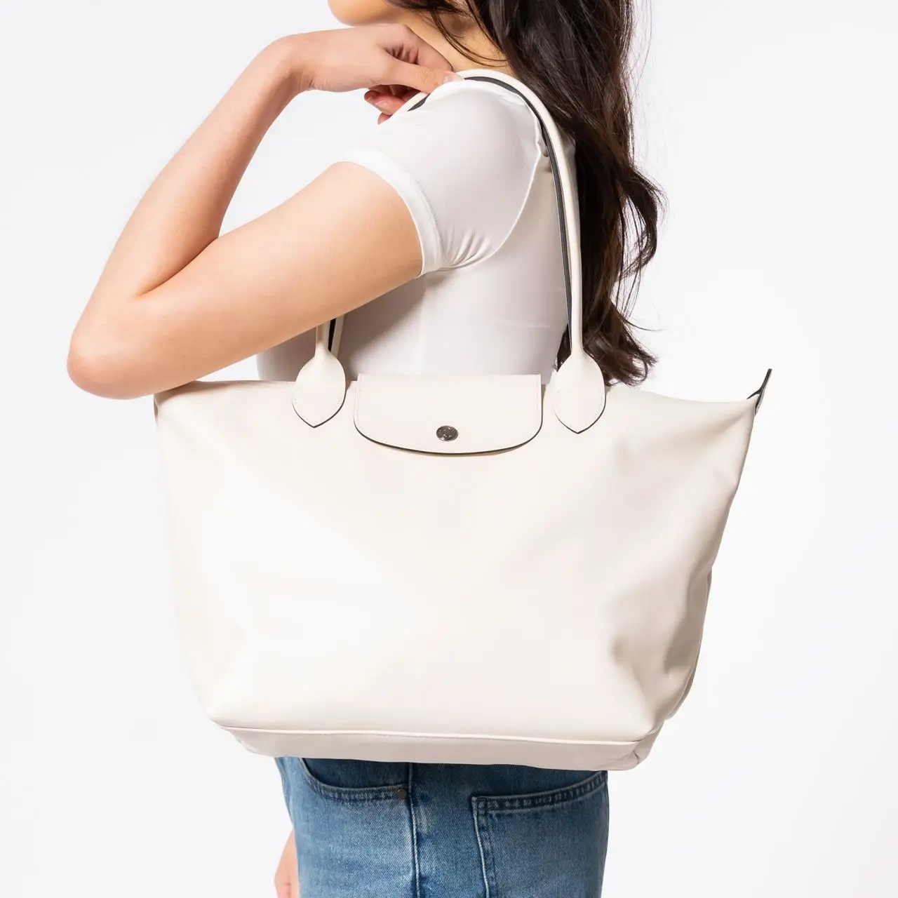 Longchamp Le Pliage Xtra Medium Leather Tote Bag Ecru – voilà.id