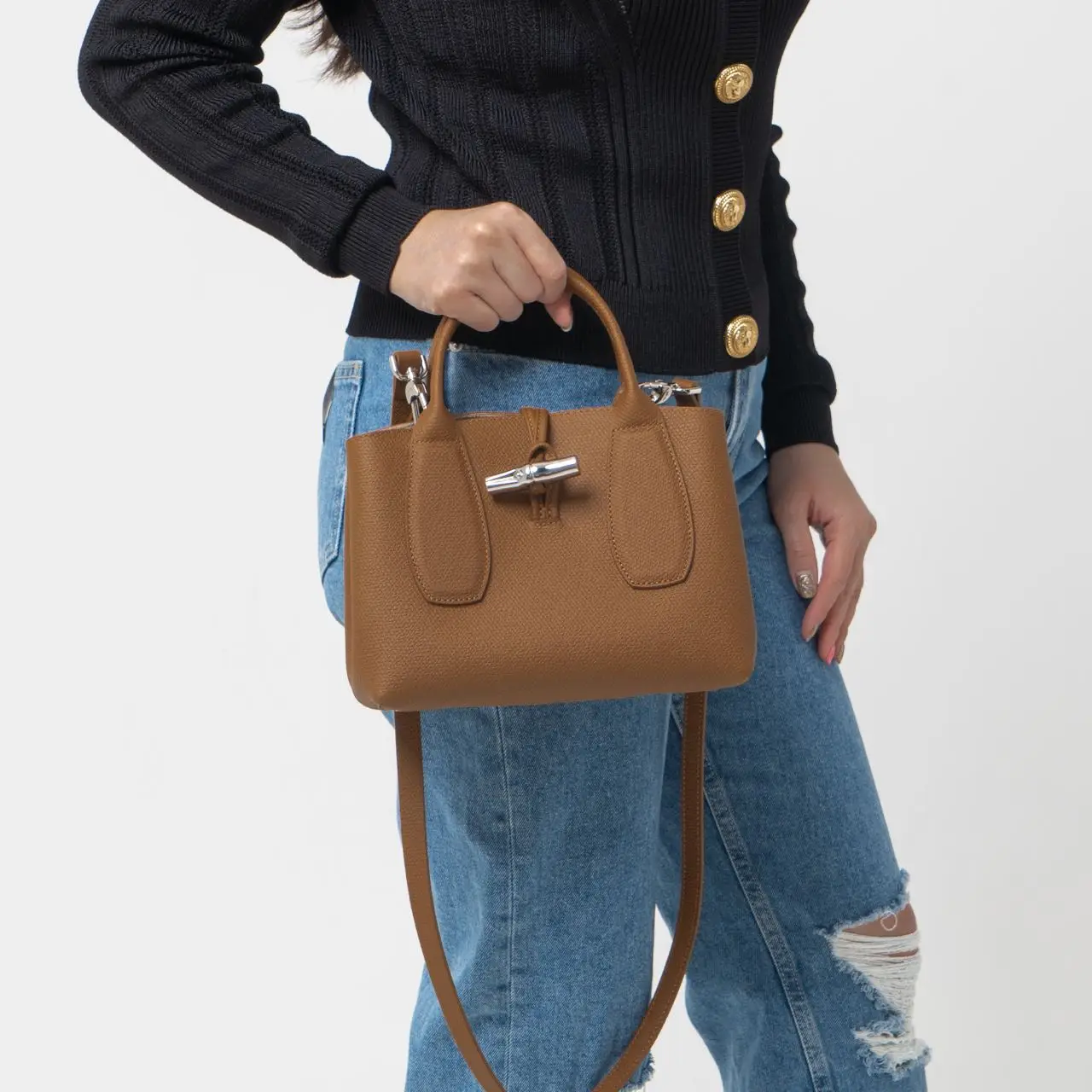 Longchamp roseau small leather tote hotsell