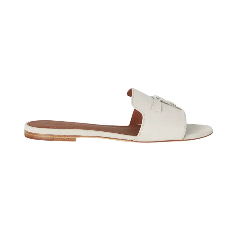 Loro Piana Summer Charms Suede Leather Sandals Powder Pearl