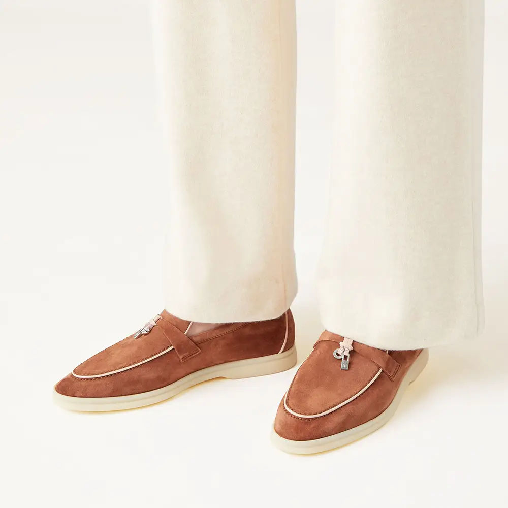 Loro Piana Summer Charms Walk Loafers Suede Rocky Road