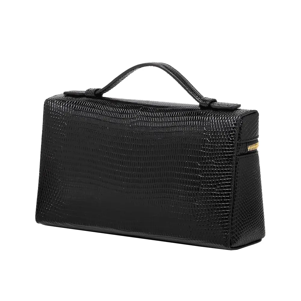 Loro Piana Extra Pocket L19 Lizard Leather with Chain Strap Black