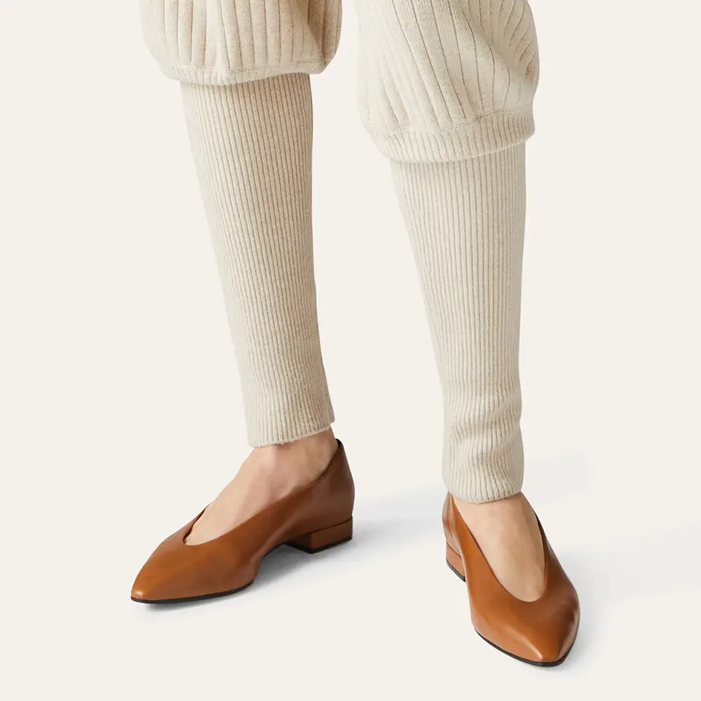 Loro Piana Rebecca Calfskin Ballerinas Saddle Brown – voilà.id