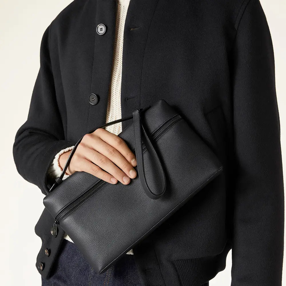 Loro Piana L29 Extra Pouch Grained Calfskin Black – voilà.id