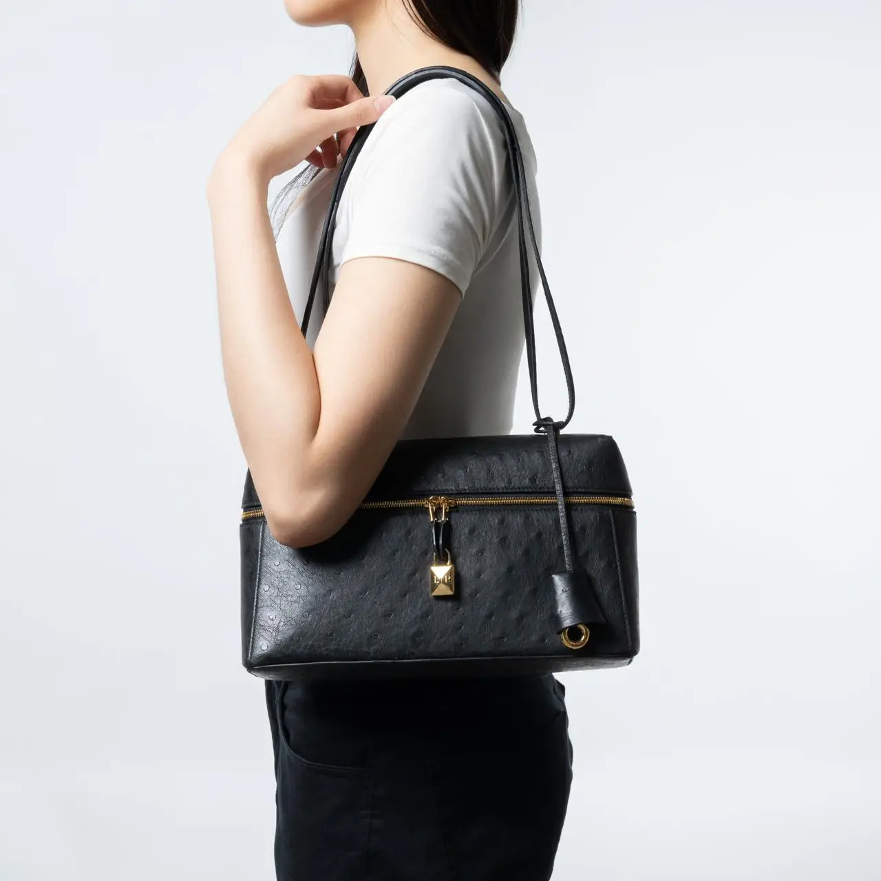 Loro Piana L27 Extra Pocket Ostrich Leather Black Ghw – voilà.id