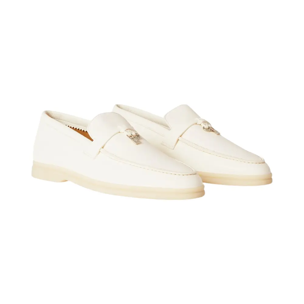 Loro Piana Summer Charms Walk Loafers Deerskin Leather White