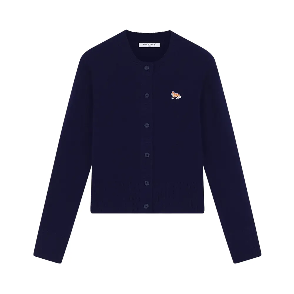 メゾンキツネ BABY FOX PATCH FITTED CARDIGAN Maison Kitsuné Baby Fox Patch Fitted Cardigan Navy – voilà.id
