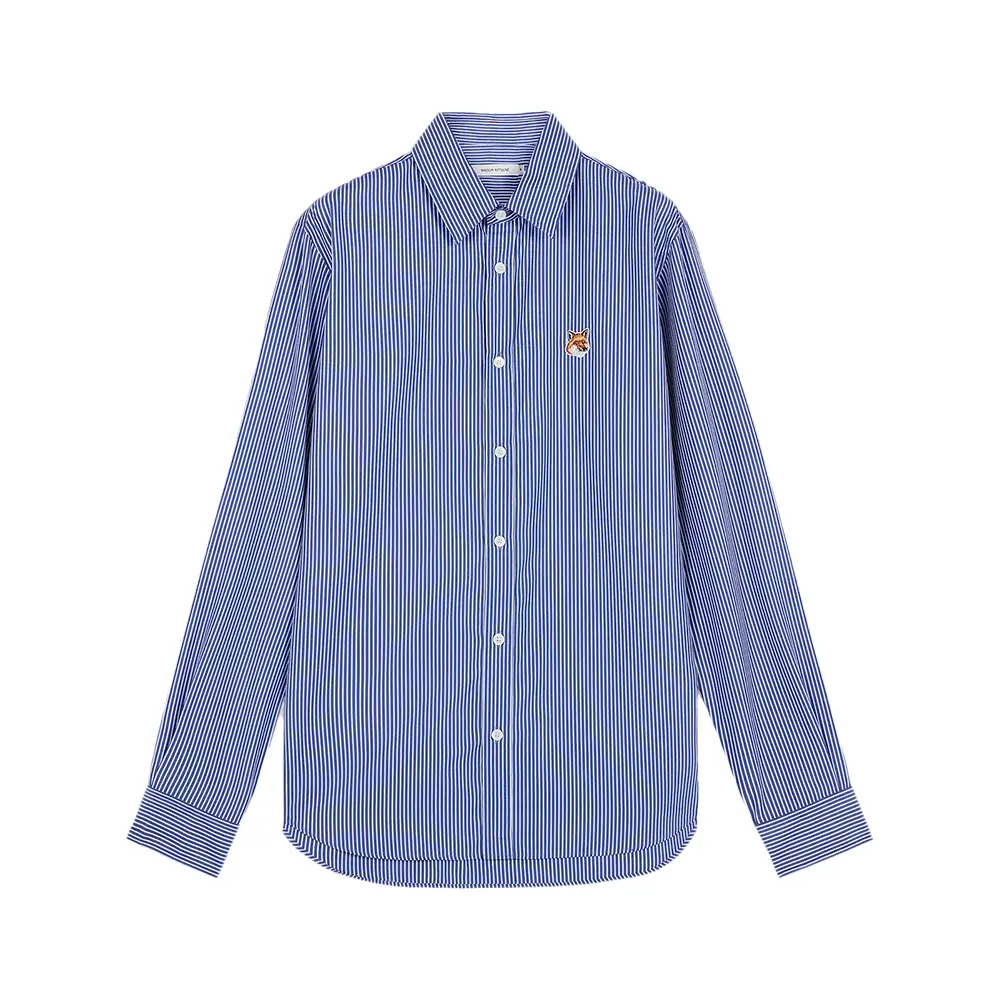 Maison Kitsunè Fox Head Patch Classic Striped Long Sleeves