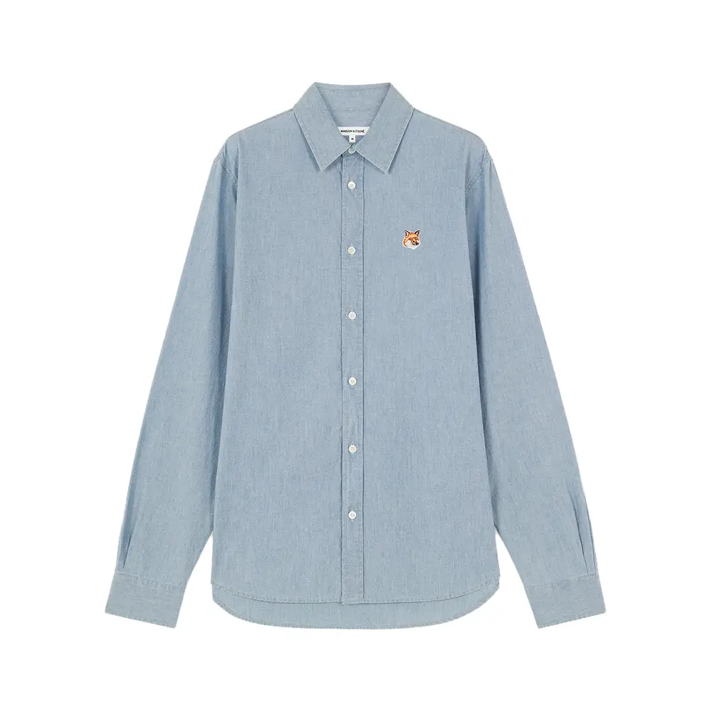 Maison Kitsunè Fox Head Classic Longsleeves Shirt Blue