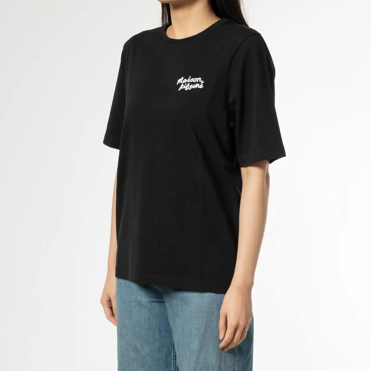 Tシャツ・カットソー MAISON KITSUNE Woman T-Shirt Black MW00126KJ0119 O197 MAISON KITSUNE HANDWRITING EMBROIDERED COMFORT TEE-SHIRT BLACK