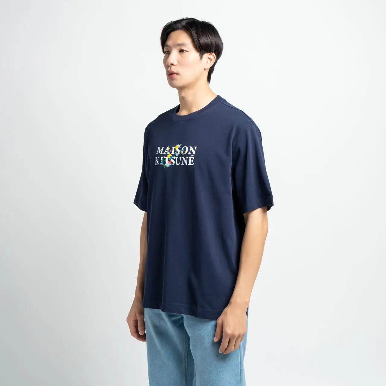 Maison Kitsune Flowers Logo Oversized T-Shirt Navy – voilà.id