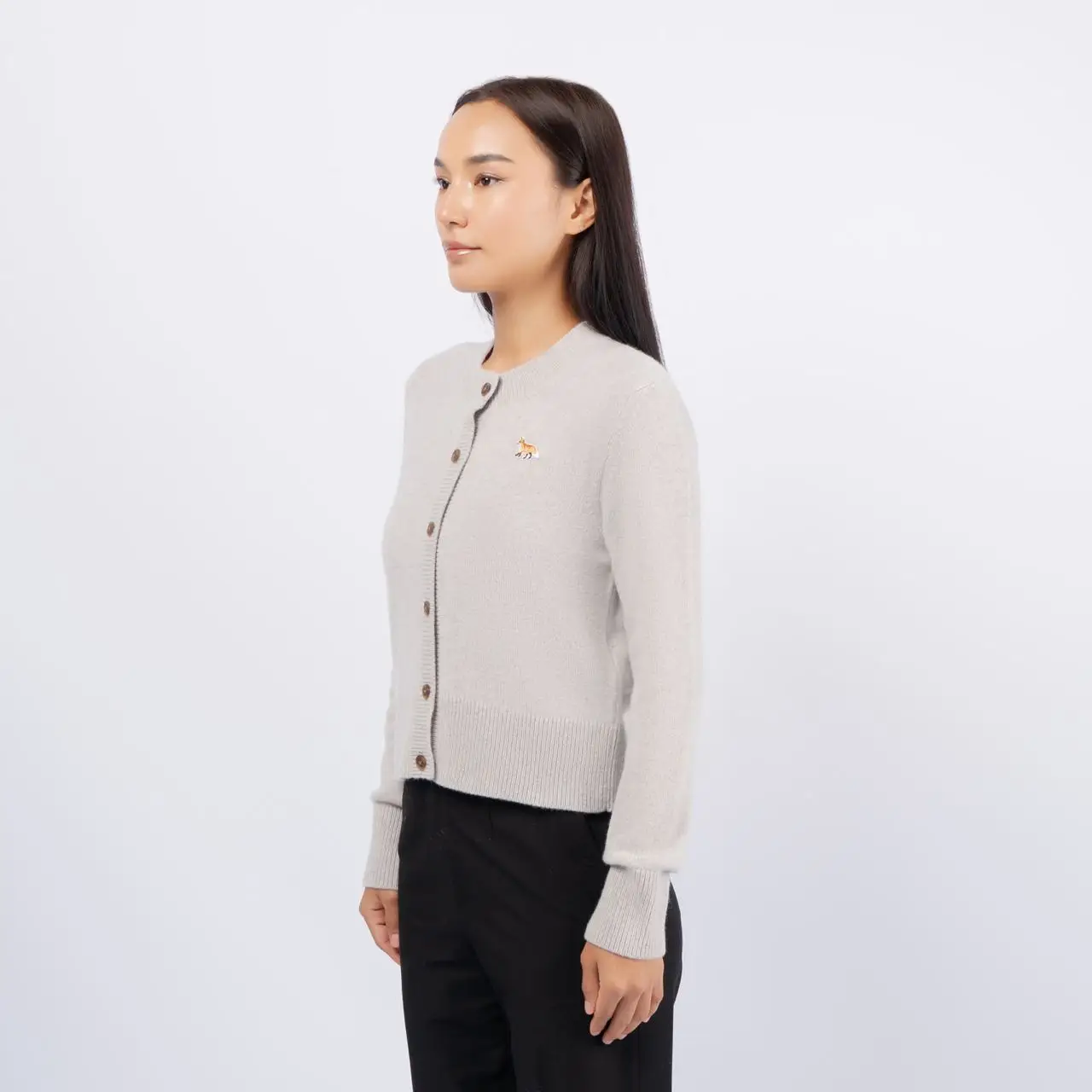Maison Kitsuné Baby Fox Patch Fitted Cardigan Light Grey Melange