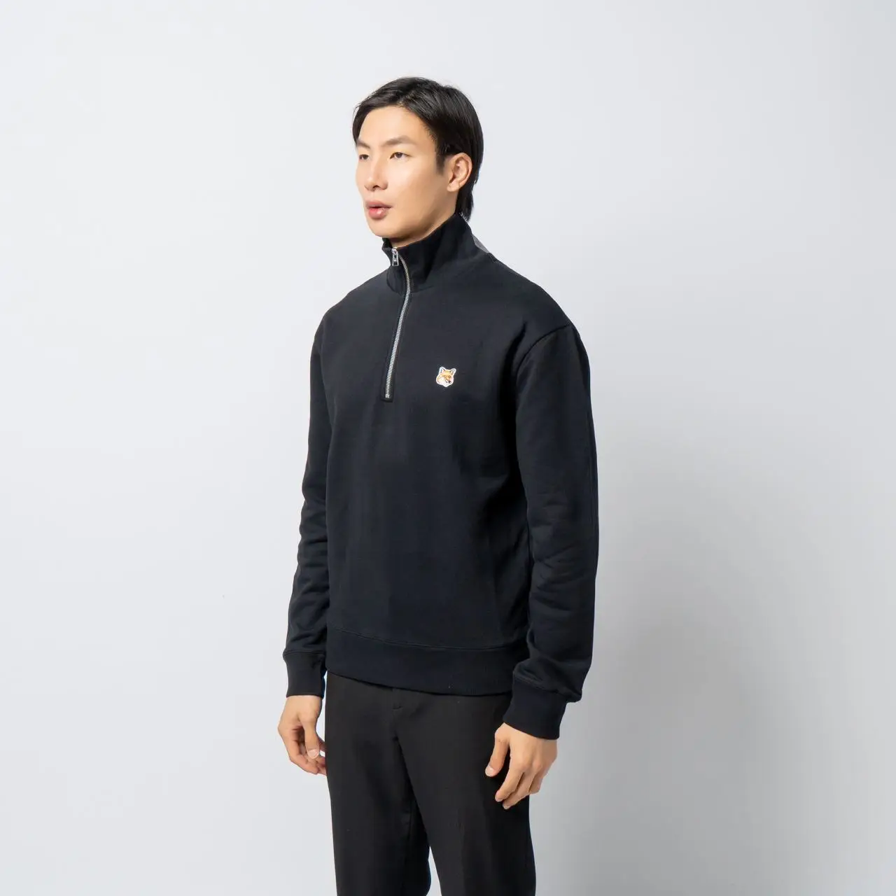 Maison Kitsunè Fox Head Patch Half Zip Sweatshirt Black