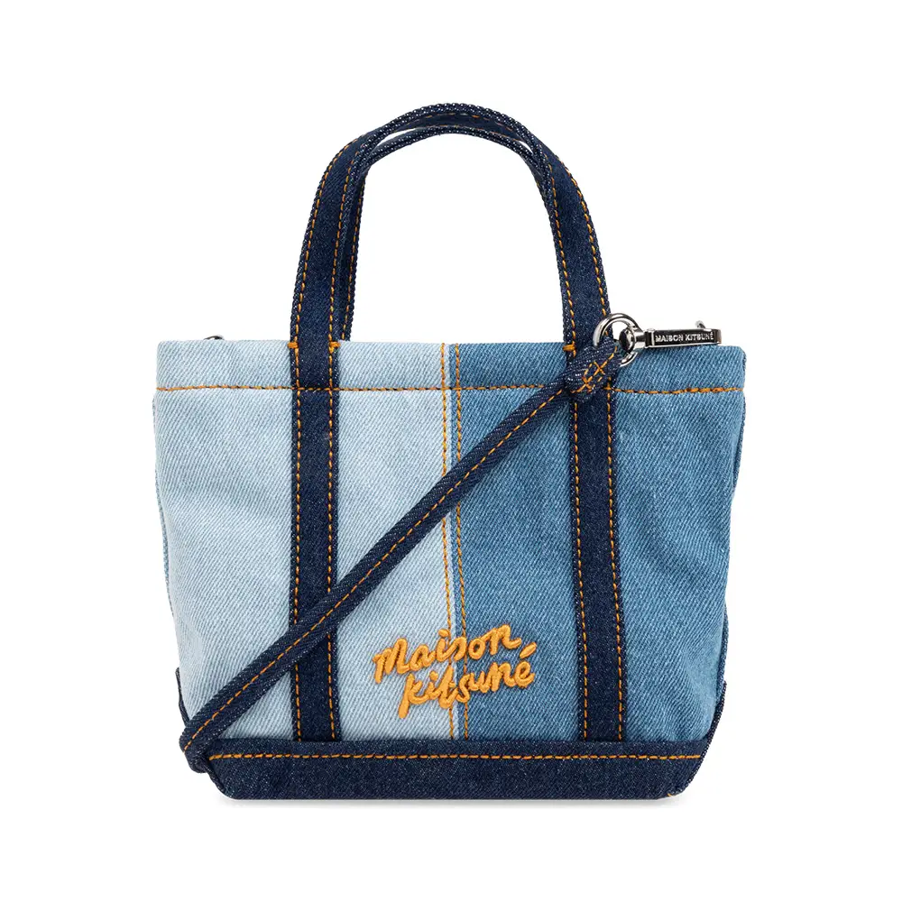 Maison Kitsunè Fox Head Embroidered Mini Tote Bag Denim