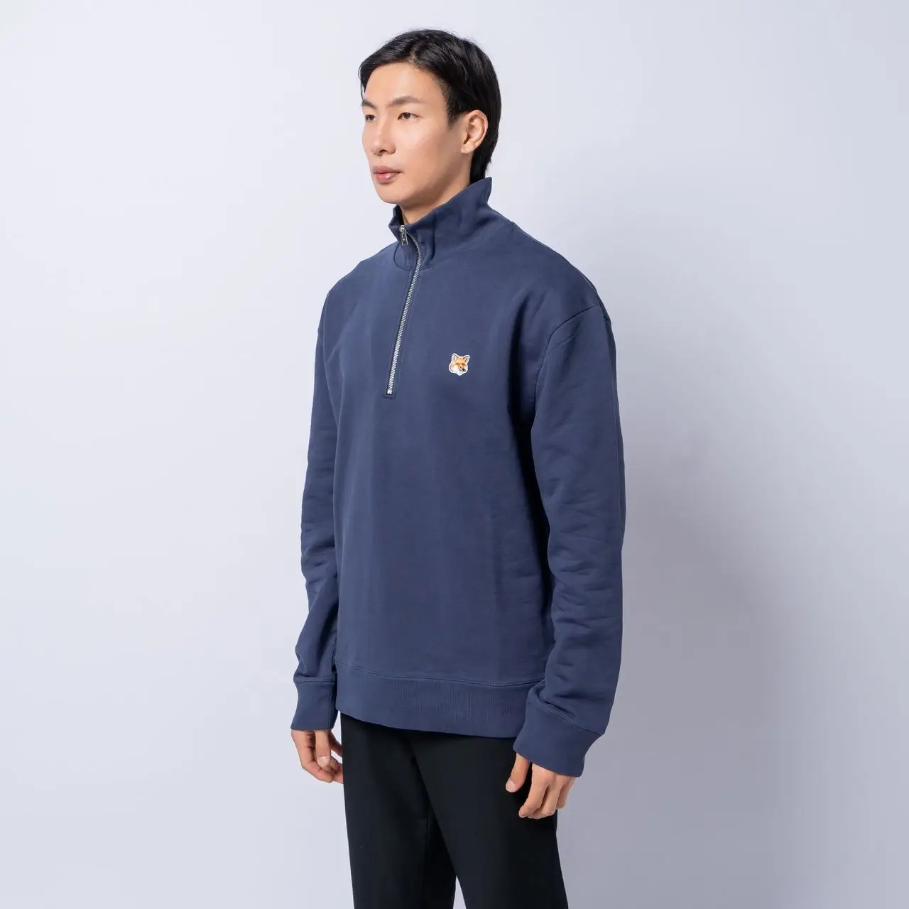 Maison Kitsunè Fox Head Patch Half Zip Sweatshirt Ink Blue