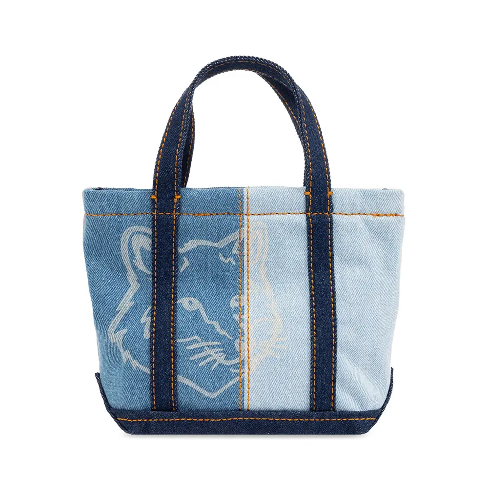 トートバッグ Fox Head Weekender Shopper Bag - Maison Kitsune - Denim - Bl Maison Kitsuné Fox Head Weekender Shopper Bag - Maison