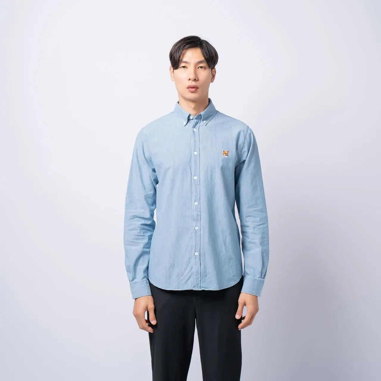 Maison Kitsune Institutional Fox Head Patch in Chambray