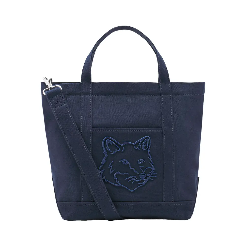 Maison Kitsunè Fox Head Embroidered Small Tote Bag Ink Blue
