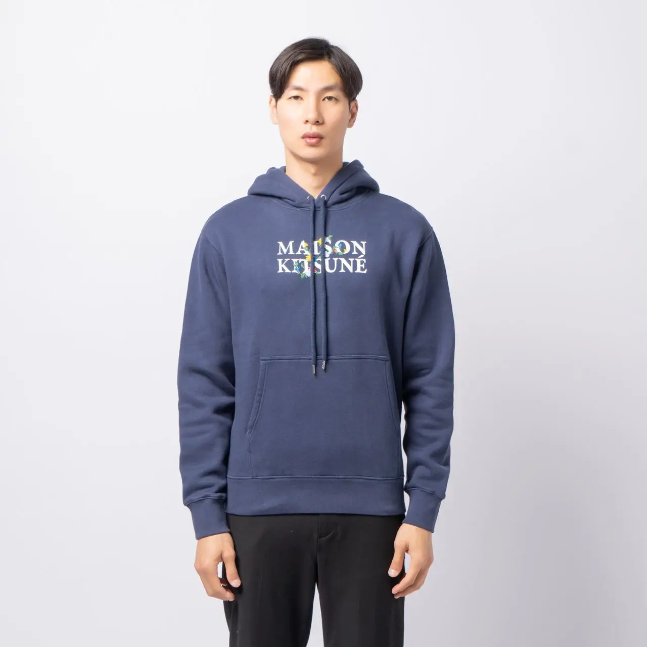 Maison Kitsune Flower Print Comfort Hoodie Ink Blue – voilà.id