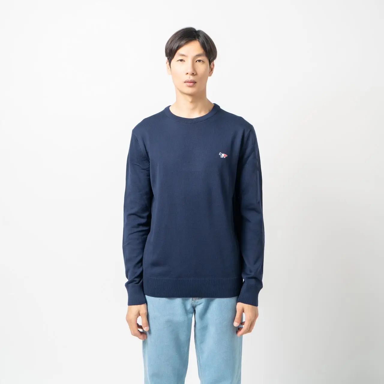 TRICOLOR FOX PATCH CLASSIC R-NECK JUMPER | Maison Kitsuné
