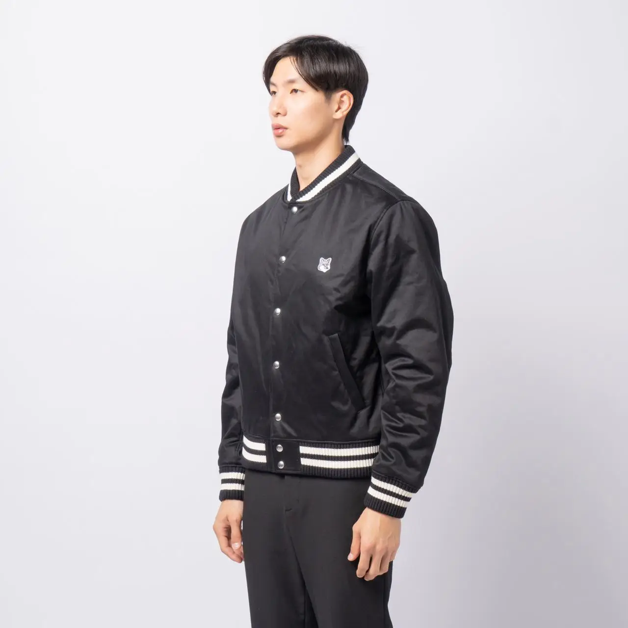 Maison Kitsune Grey Fox Teddy Blouson Classic Jacket Black – voilà.id