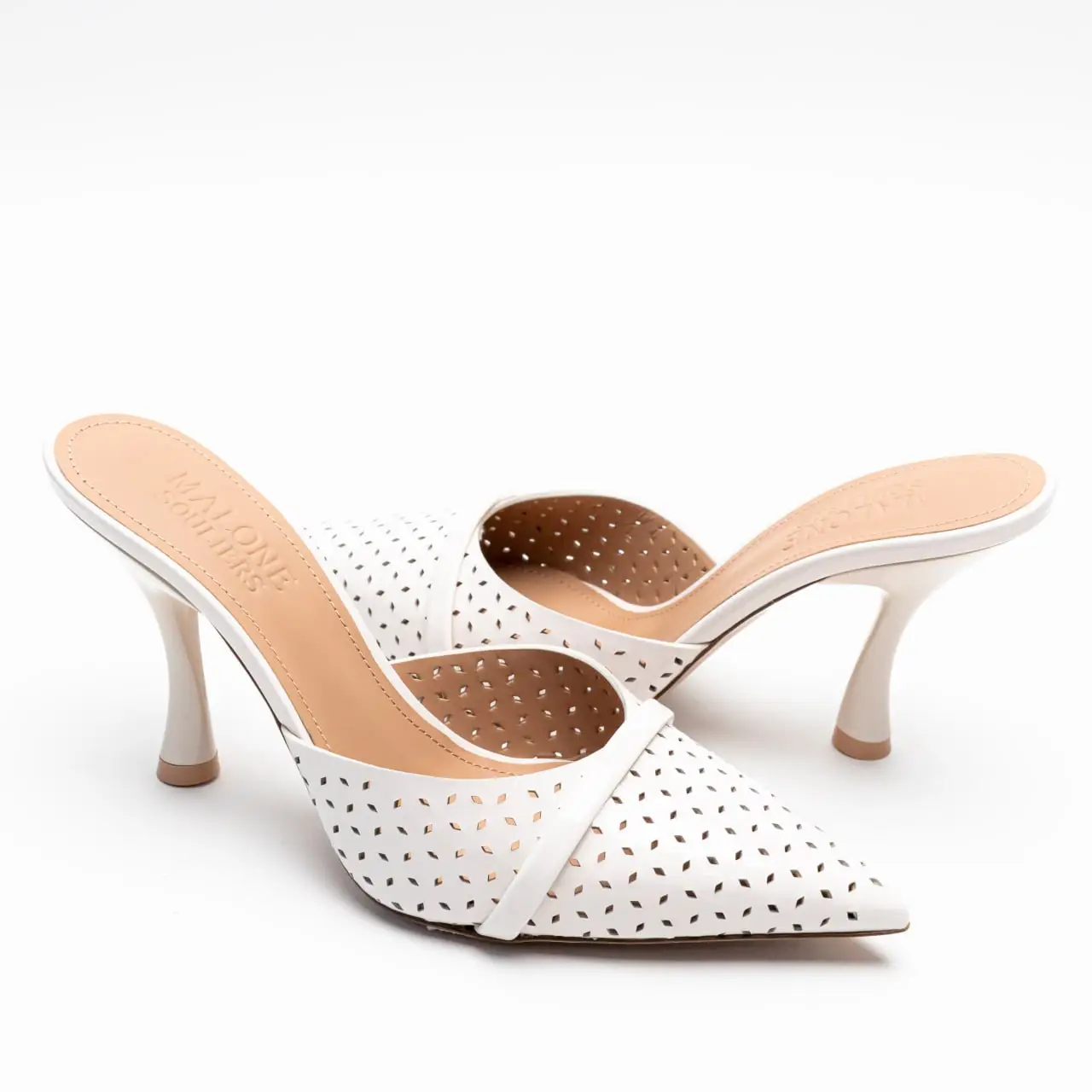 Malone Souliers Joella 90 Perforated Patent Pumps All Milk