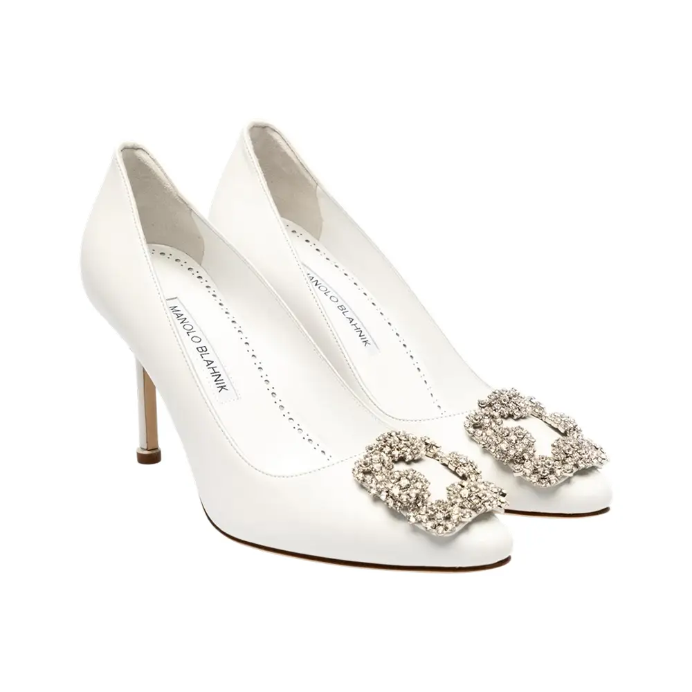 Manolo Blahnik Hangisi 90 Calf Leather Pumps with CLC Crystal