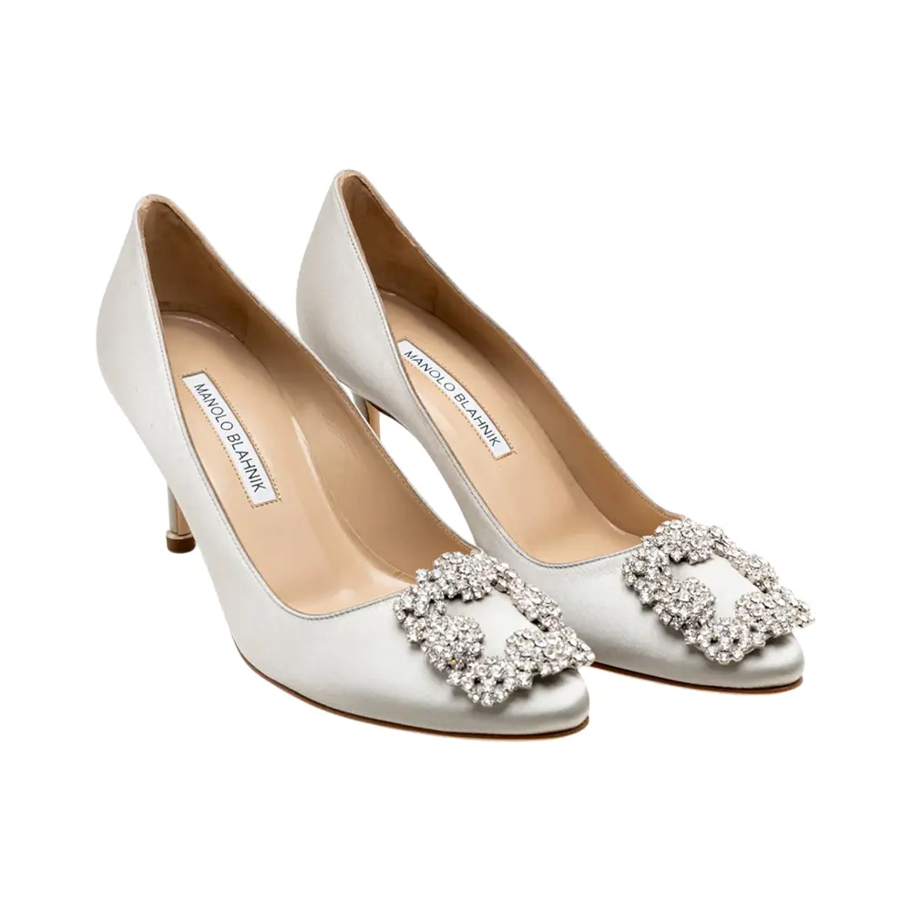 Manolo Blahnik Hangisi 70 Satin Pumps With CLC Crystal Buckle