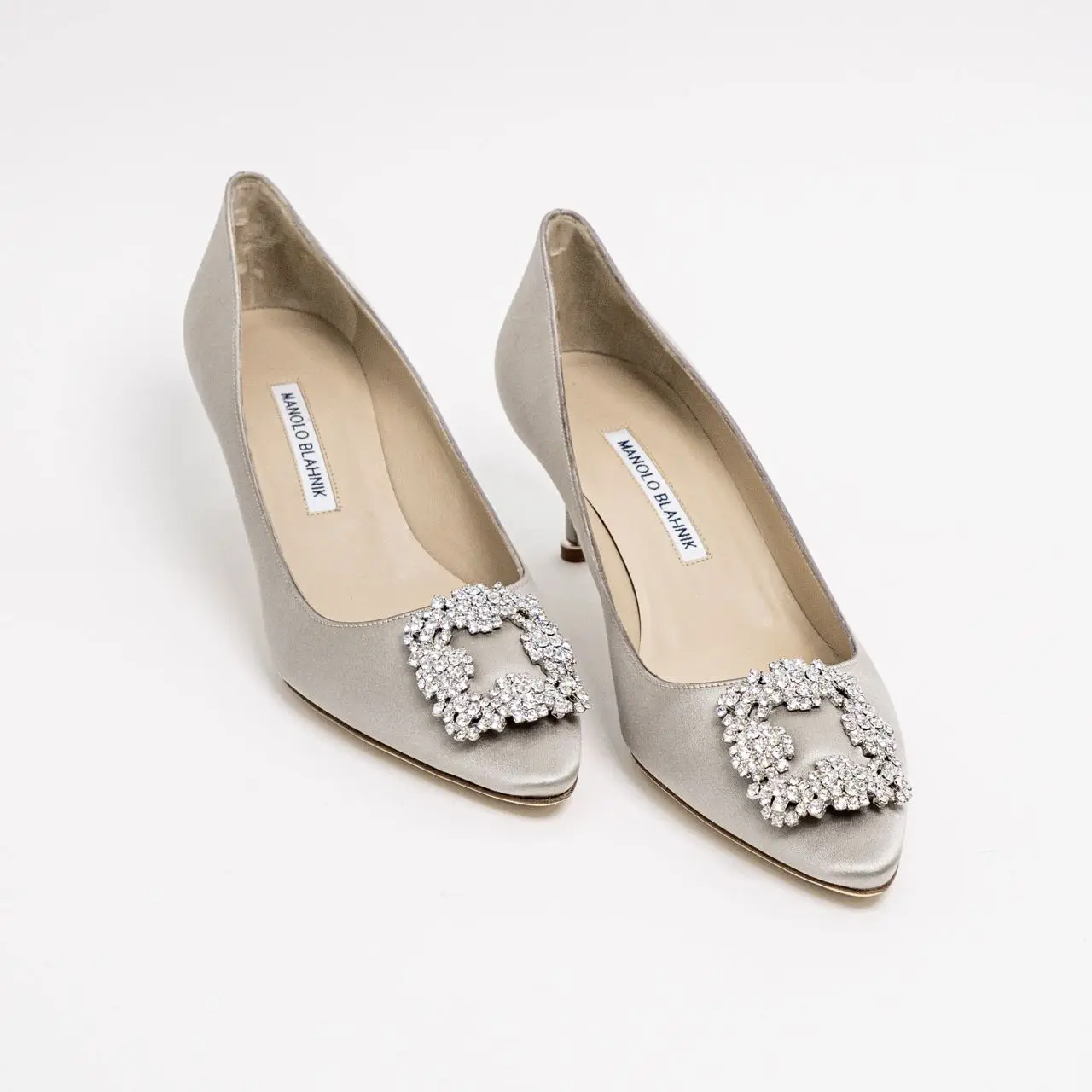 Manolo Blahnik Hangisi 50 Satin Pumps With CLC Crystal