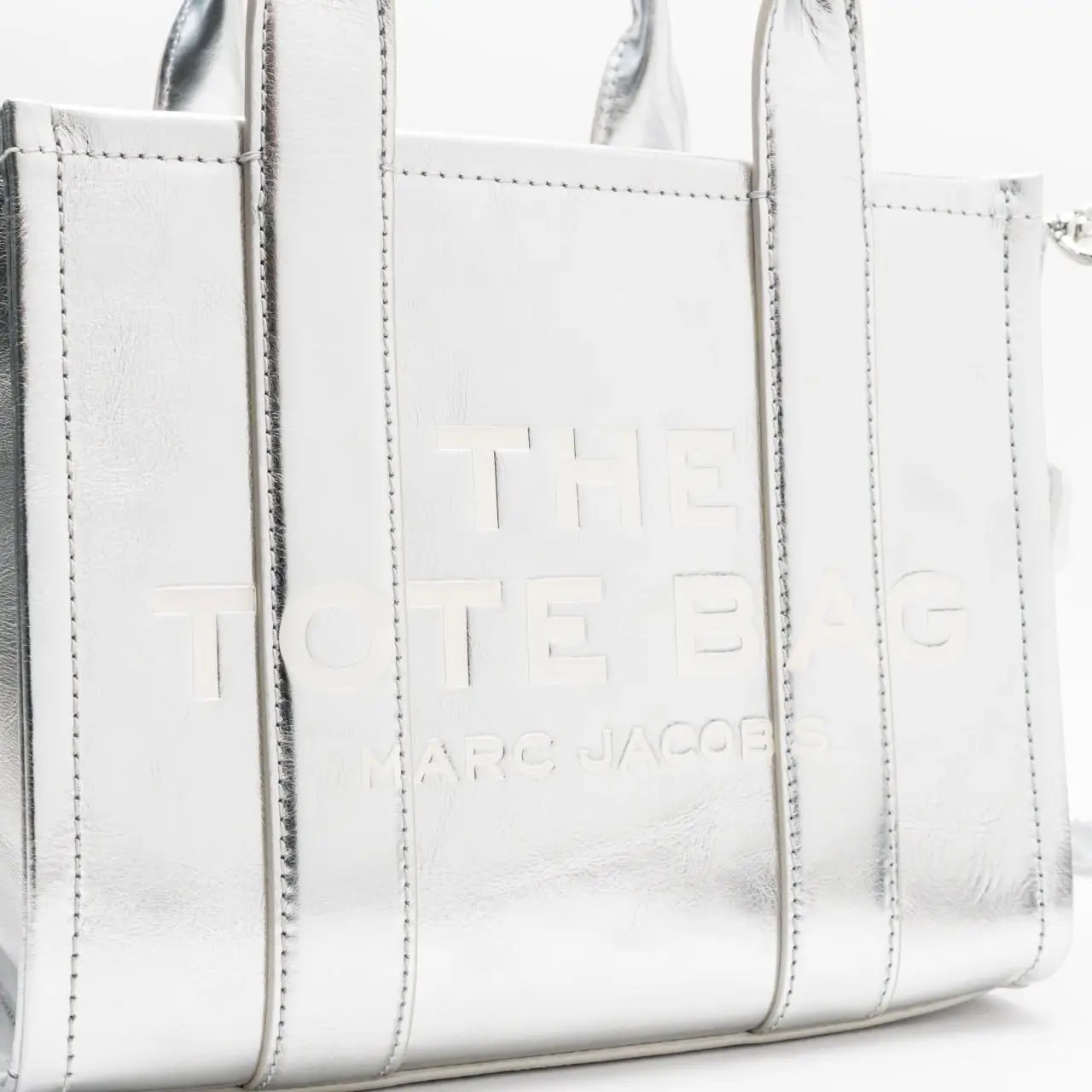 Marc Jacobs The Metallic Leather Crossbody Tote Bag Silver