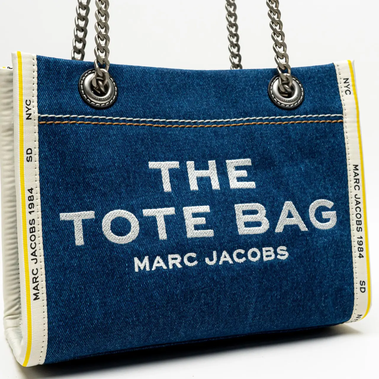 Marc Jacobs The Denim Chain Small Tote Bag Blue Wash – voilà.id