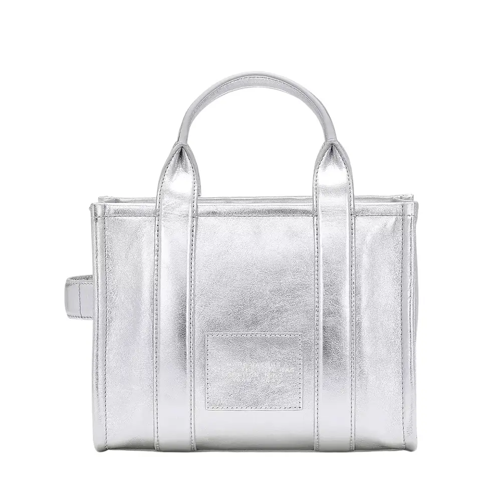 Marc Jacobs The Metallic Leather Small Tote Bag Silver